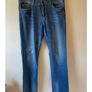 Distressed Denim‎ Jeans Embellished Pockets Dark Wash Blue Size 12